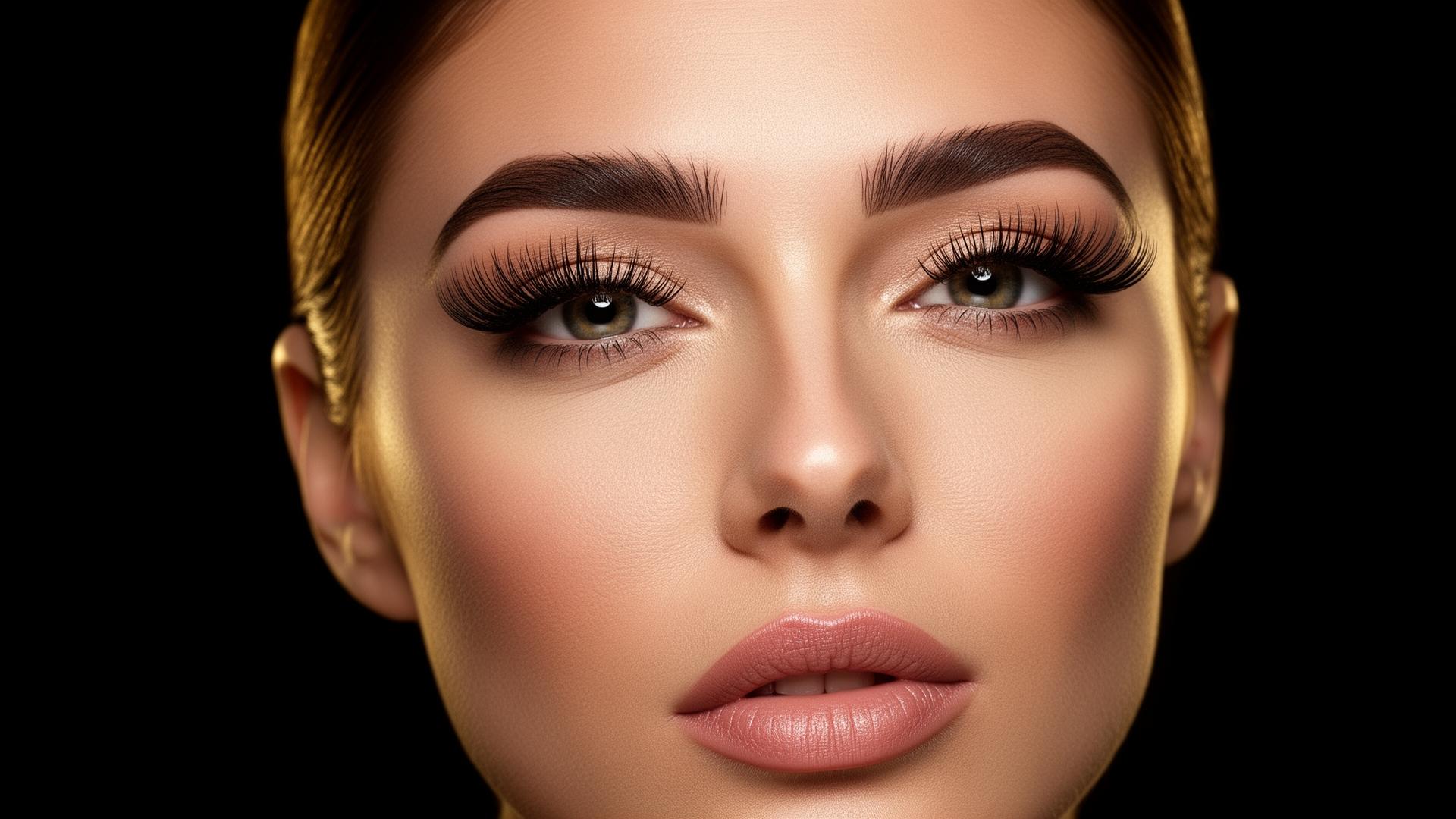 Mirada de mujer con extensiones de pestañas y cejas perfiladas